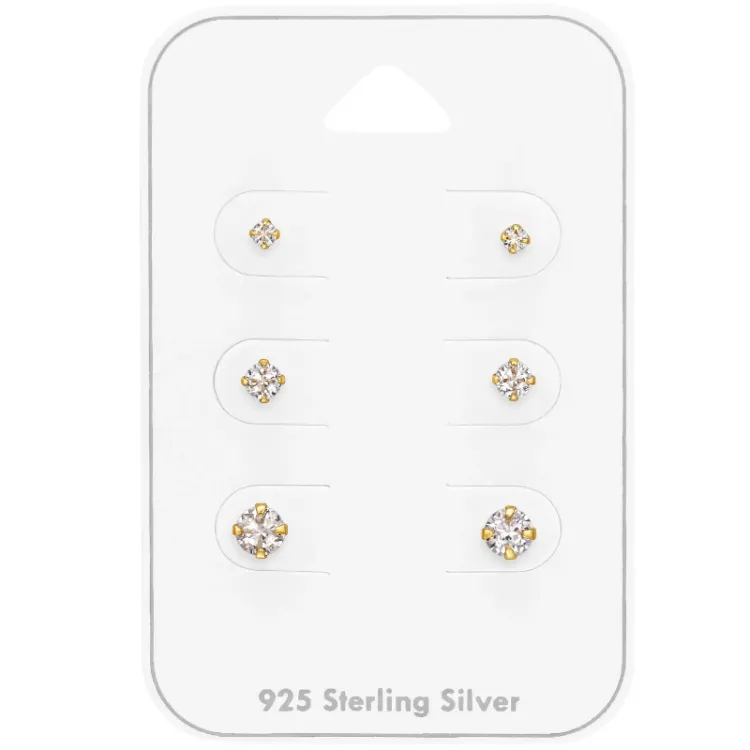 2 x 3 x 4 mm zirkon ørestikker i forgylt sølv