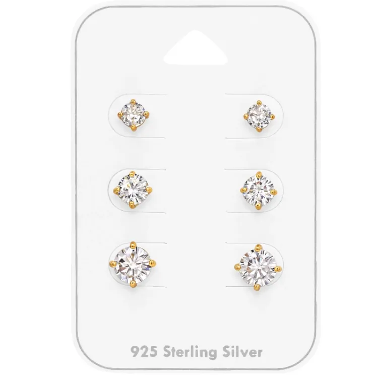 4 x 5 x 6 mm zirkon ørestikker i forgylt sølv