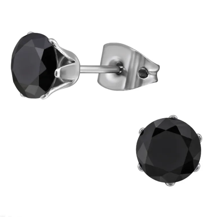 6 mm svart zirkon ørestikker i titanium