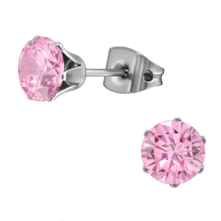 6 mm rosa zirkon ørestikker i titanium