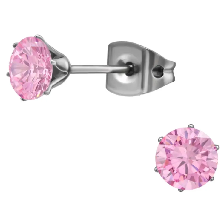 5 mm rosa zirkon ørestikker i titanium - Little Ones