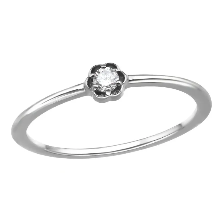blomst lab grown diamant ring i rodinert sølv