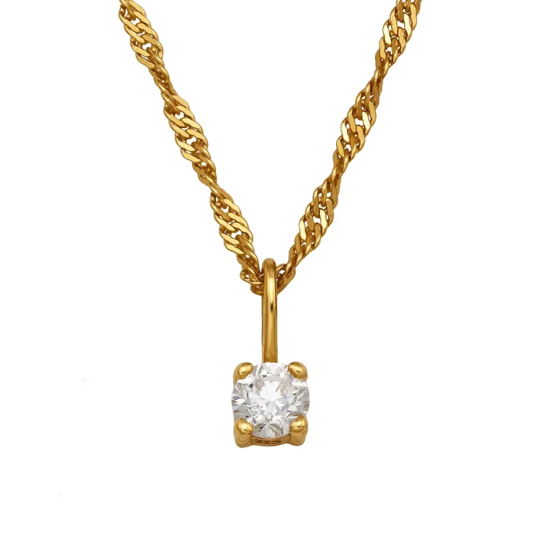 45 cm halskjede med lab grown diamant anheng i forgylt sølv 0,11 ct
