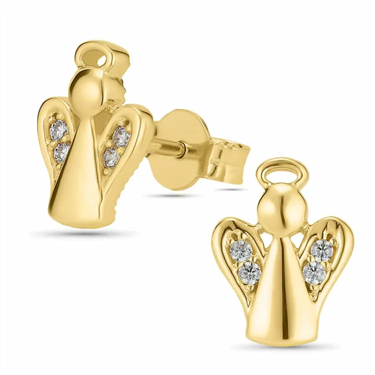 engel zirkon ørestikker i 9 karat gull med zirkon - Gold Collection