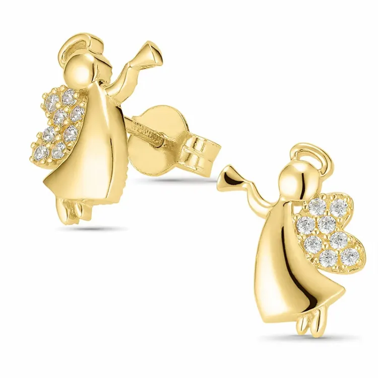 engel zirkon ørestikker i 9 karat gull med zirkon - Gold Collection