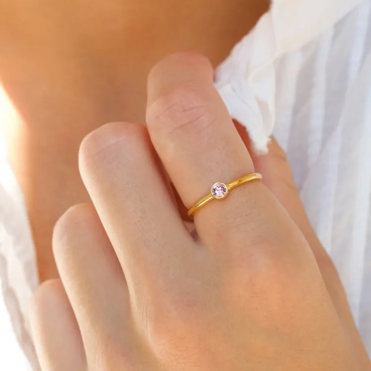 krystall ring i forgylt sølv