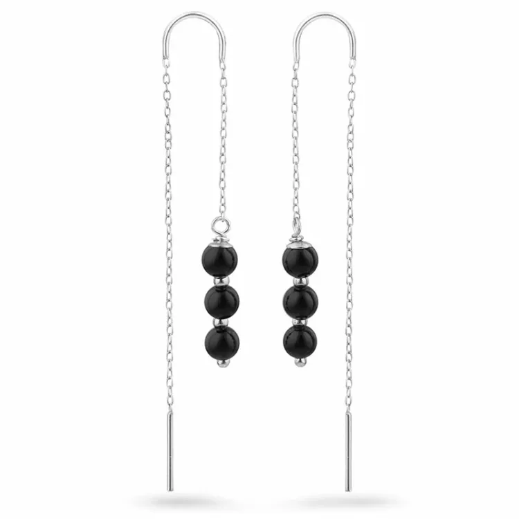 svart onyks kjedeøreringer i sølv - Loom Stones