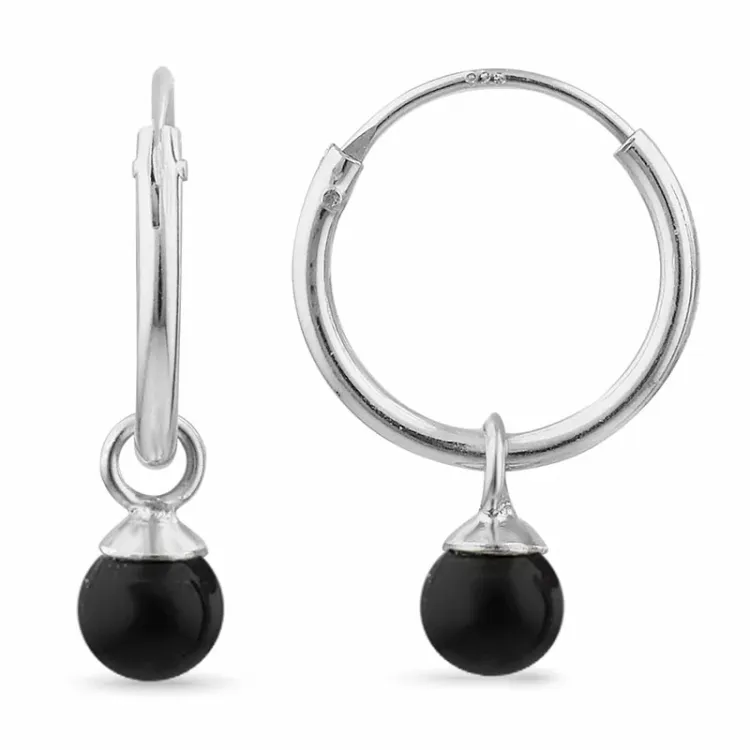 12 mm svart onyks creol i sølv - Loom Stones