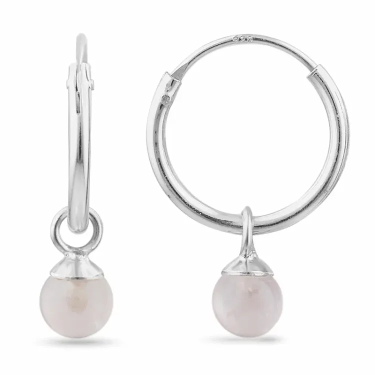 12 mm rosa kvarts creol i sølv - Loom Stones