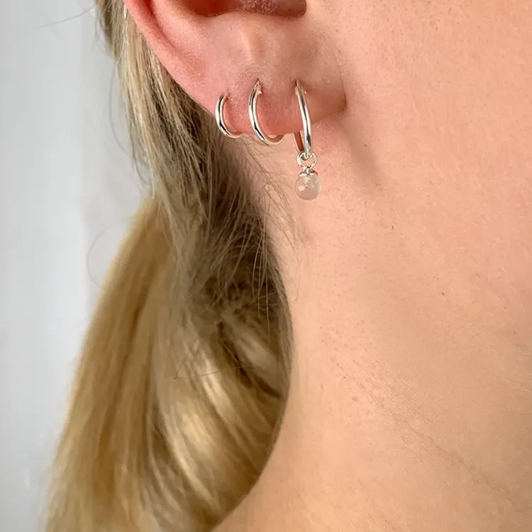 12 mm rosa kvarts creol i sølv - Loom Stones