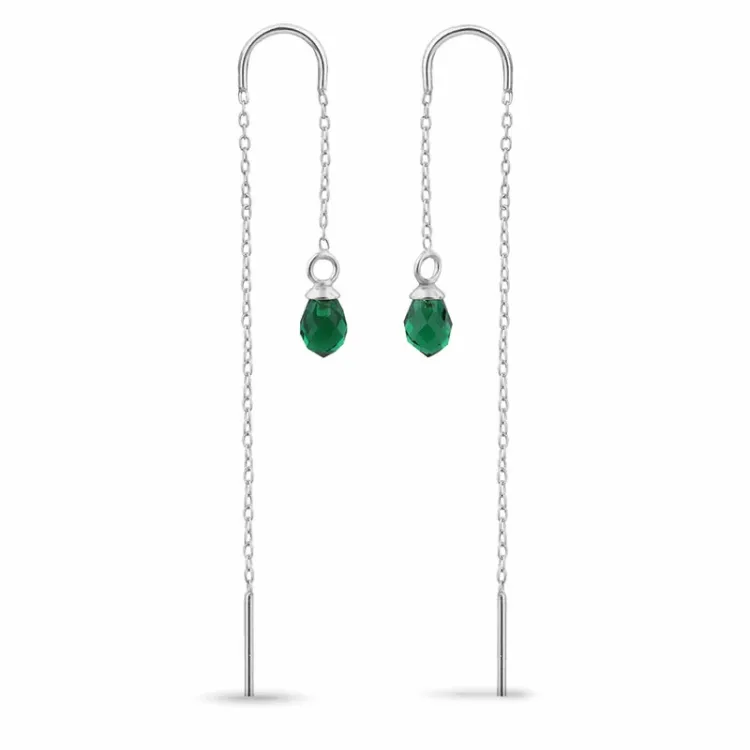 smaragd glass kjedeøreringer i sølv - Loom Stones