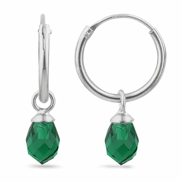 12 mm smaragd glass creol i sølv - Loom Stones