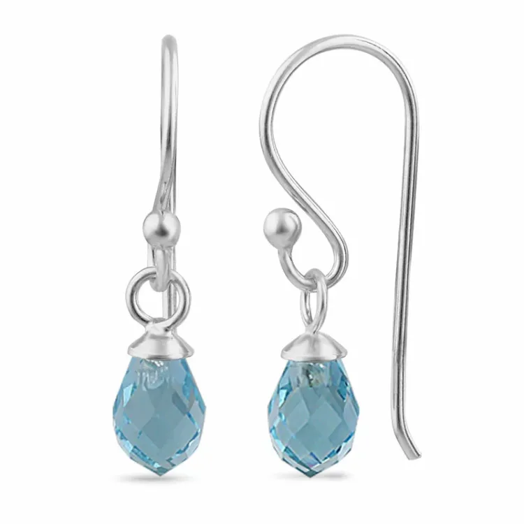 blå topas glas ear lines i sølv - Loom Stones