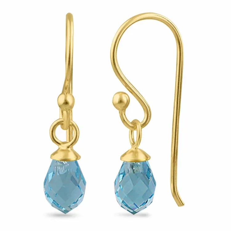 blå topas glas ear lines i forgylt sølv - Loom Stones
