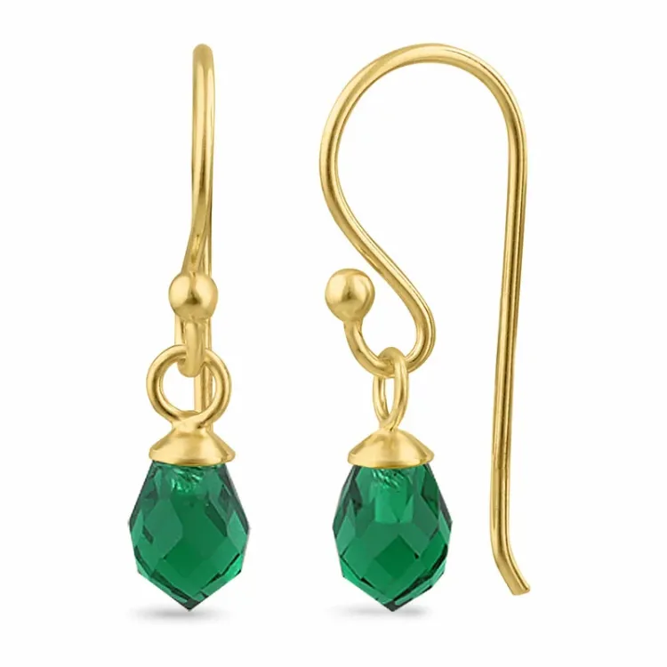 smaragd glass ear lines i forgylt sølv - Loom Stones