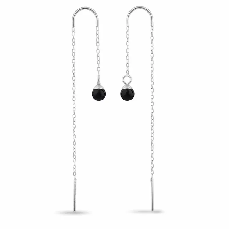 svart onyks kjedeøreringer i sølv - Loom Stones