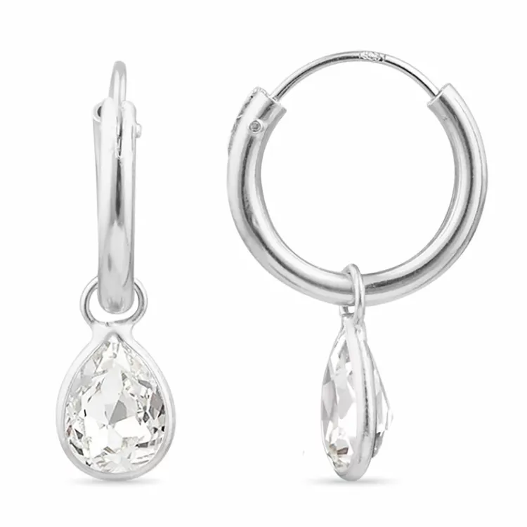 14 mm dråpe hvite zirkon creol i sølv