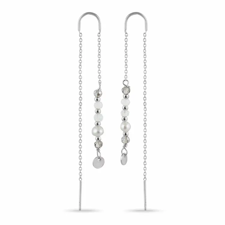 lange perle kjedeøreringer i sølv - Loom Stones