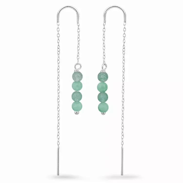grønn jadestein kjedeøreringer i sølv - Loom Stones