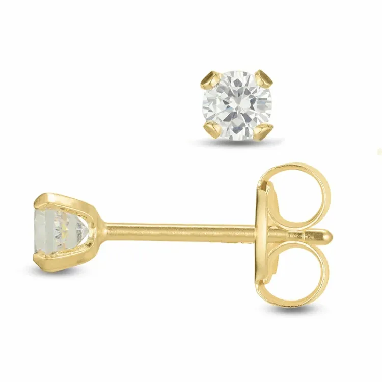 3 mm ørestikker i 9 karat gull med zirkon - Gold Collection