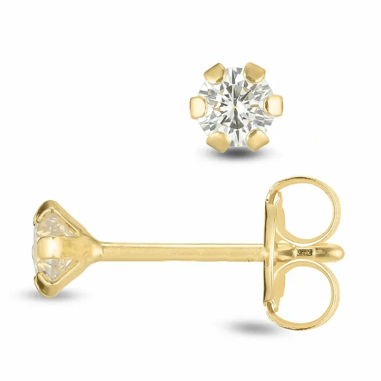 3 mm ørestikker i 9 karat gull med zirkon - Gold Collection