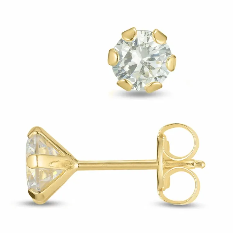 4 mm ørestikker i 9 karat gull med zirkon - Gold Collection