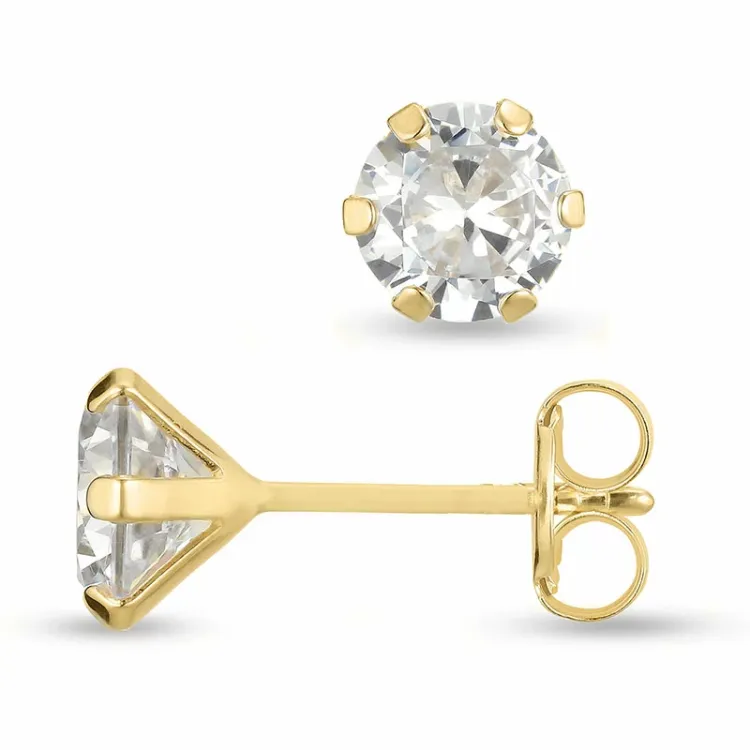 6 mm ørestikker i 9 karat gull med zirkon - Gold Collection