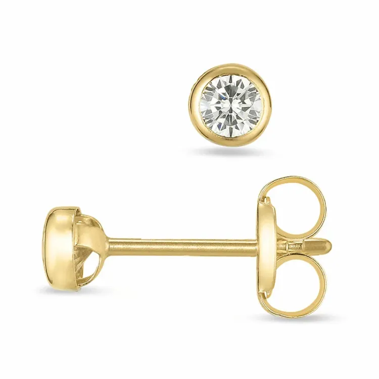 3 mm ørestikker i 9 karat gull med zirkon - Gold Collection