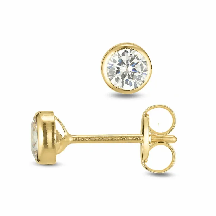 4 mm ørestikker i 9 karat gull med zirkon - Gold Collection