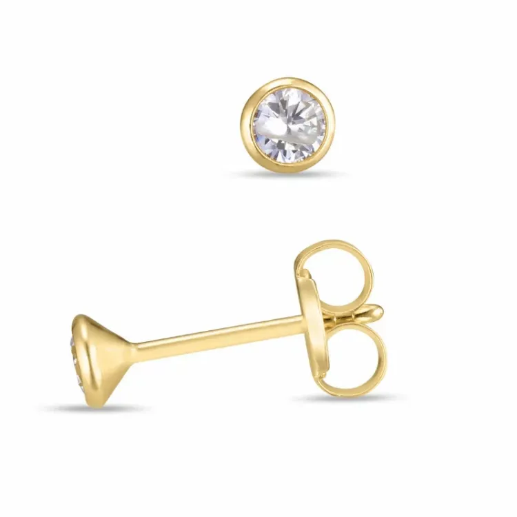 3 mm ørestikker i 9 karat gull med zirkon - Gold Collection