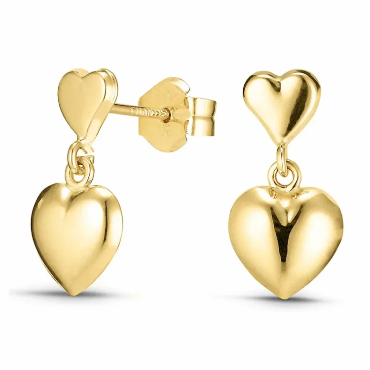 lange hjerte øredobber i 9 karat gull - Gold Collection