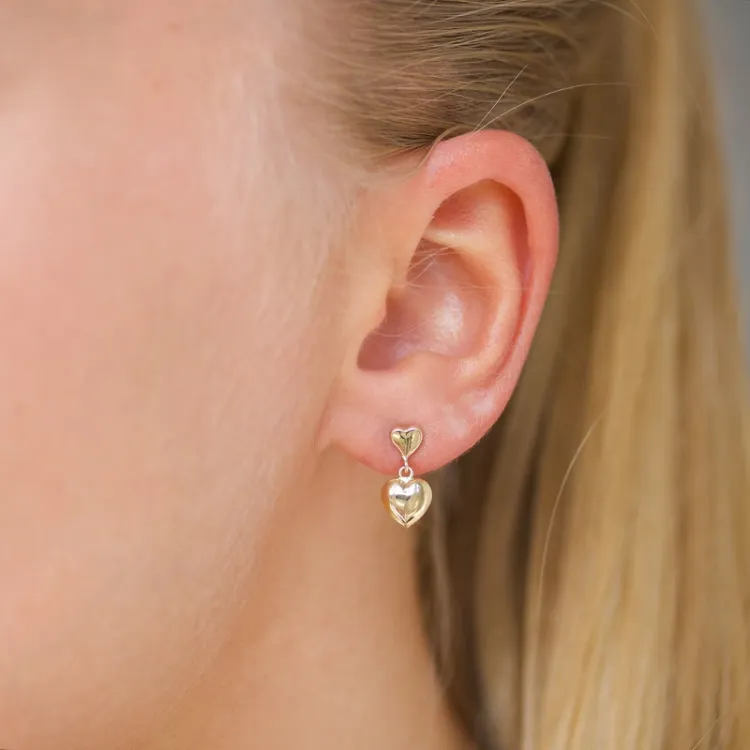 lange hjerte øredobber i 9 karat gull - Gold Collection