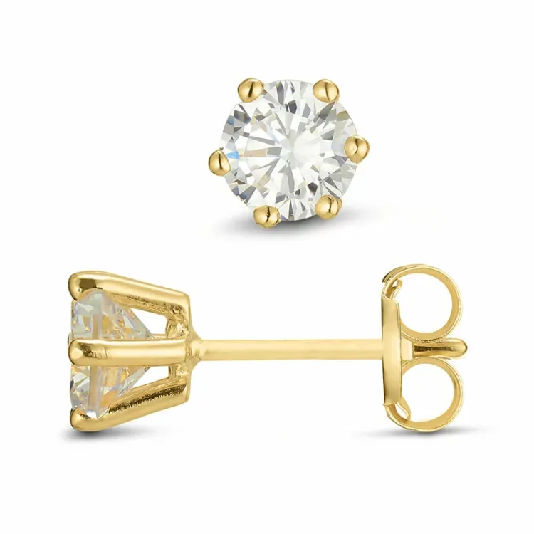 5 mm zirkon øredobber i 9 karat gull med zirkon - Gold Collection