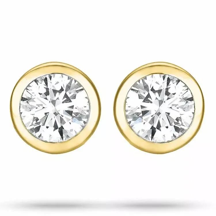 2 x 0,10 ct solitaireørepynt i 14 karat gull med diamant