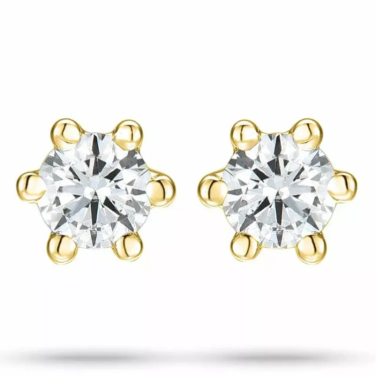 2 x 0,05 ct diamant gull solitaireørepynt i 14 karat gull med diamant