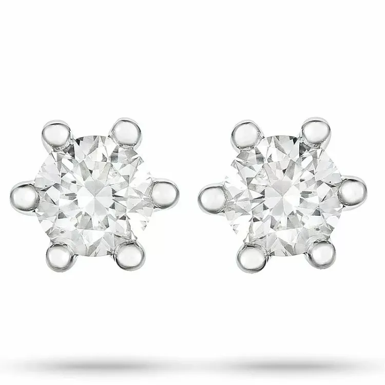 2 x 0,10 ct diamant solitaireørepynt i 14 karat hvitt gull med diamant 