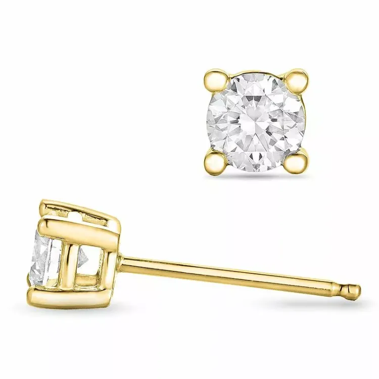 2 x 0,25 ct gull solitaireørepynt i 14 karat gull med diamant