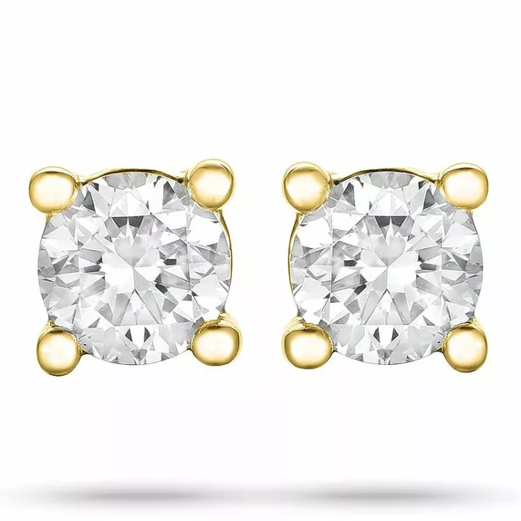 2 x 0,25 ct gull solitaireørepynt i 14 karat gull med diamant
