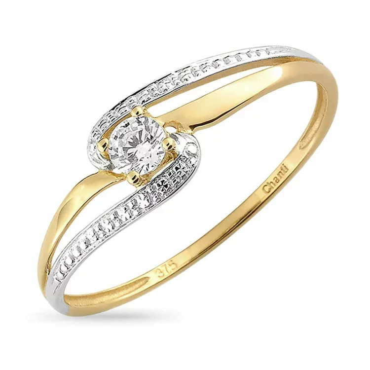 zirkon ring i 9 karat gull med 9 karat hvitt gull - Gold Collection