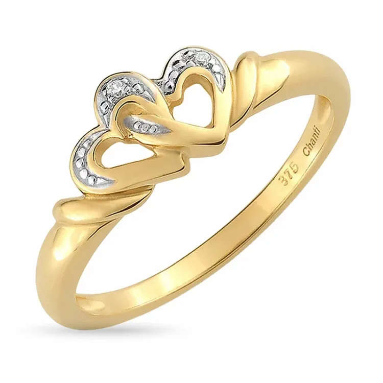 hjerte zirkon ring i 9 karat gull med rhodium - Gold Collection