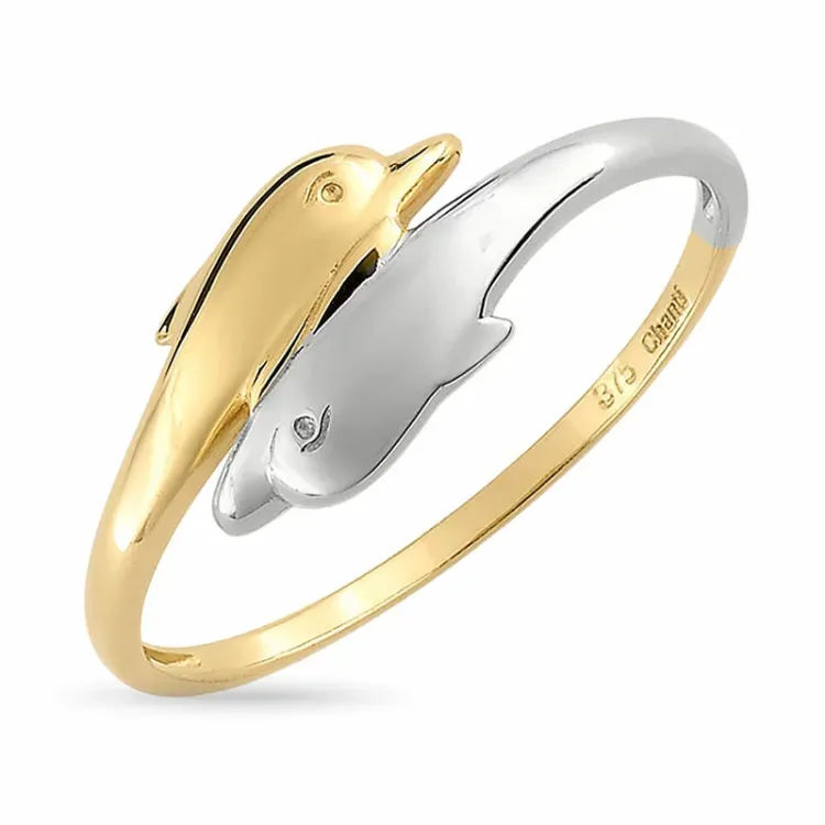 delfin ring i 9 karat gull med rhodium