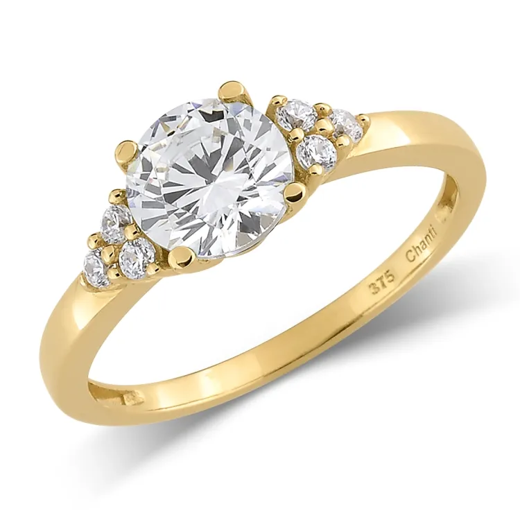 kolleksjonsprøve med feil zirkon ring i 9 karat gull