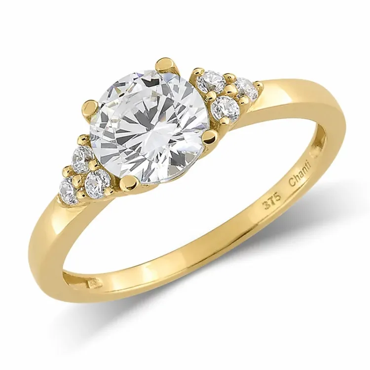 hvit zirkon ring i 9 karat gull - Gold Collection