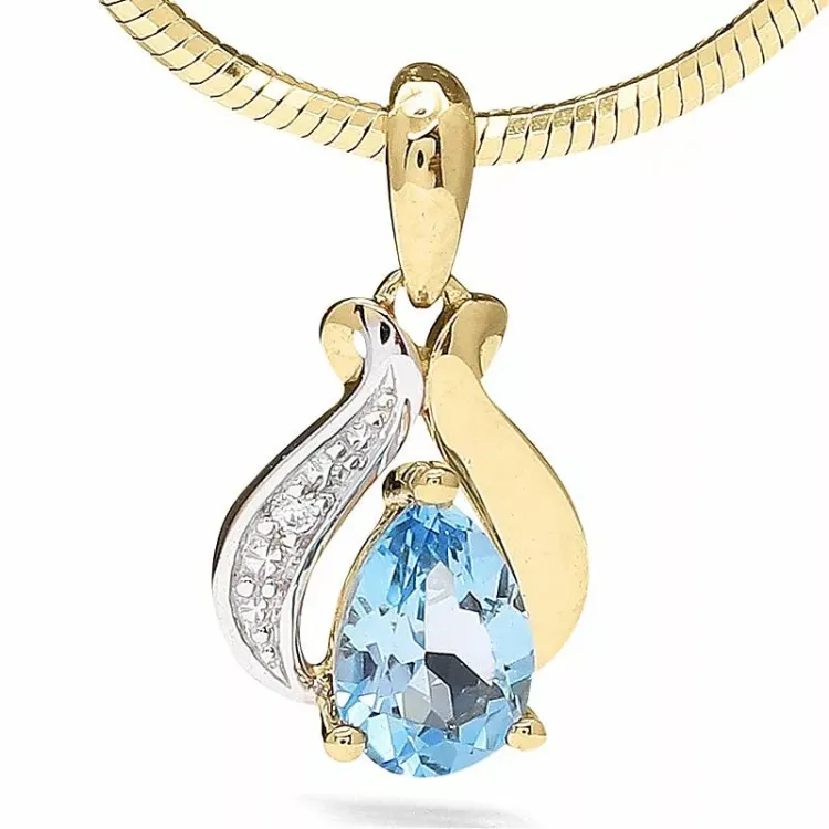 blå topas anheng i 9 karat gull med rhodium