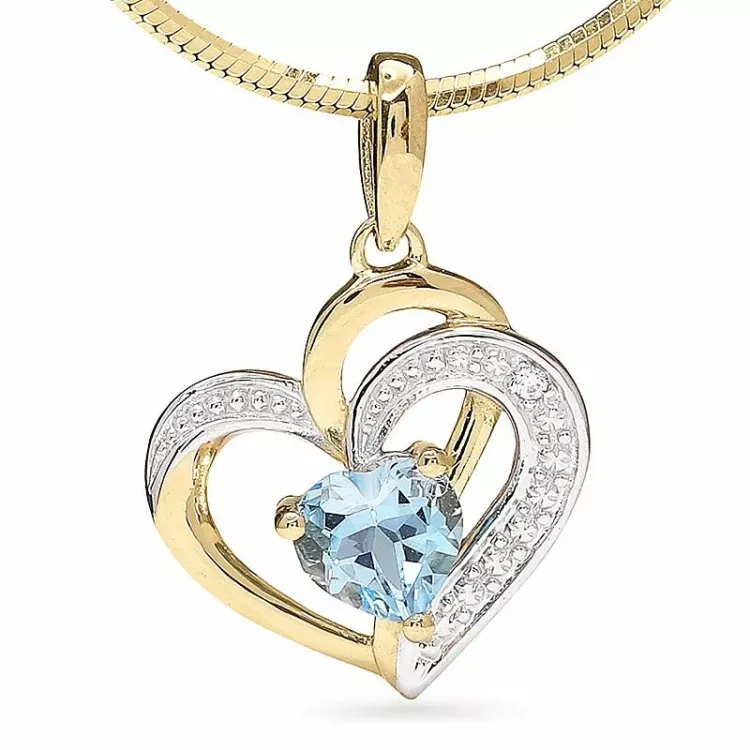 Hjerte blå topas anheng i 9 karat gull med rhodium