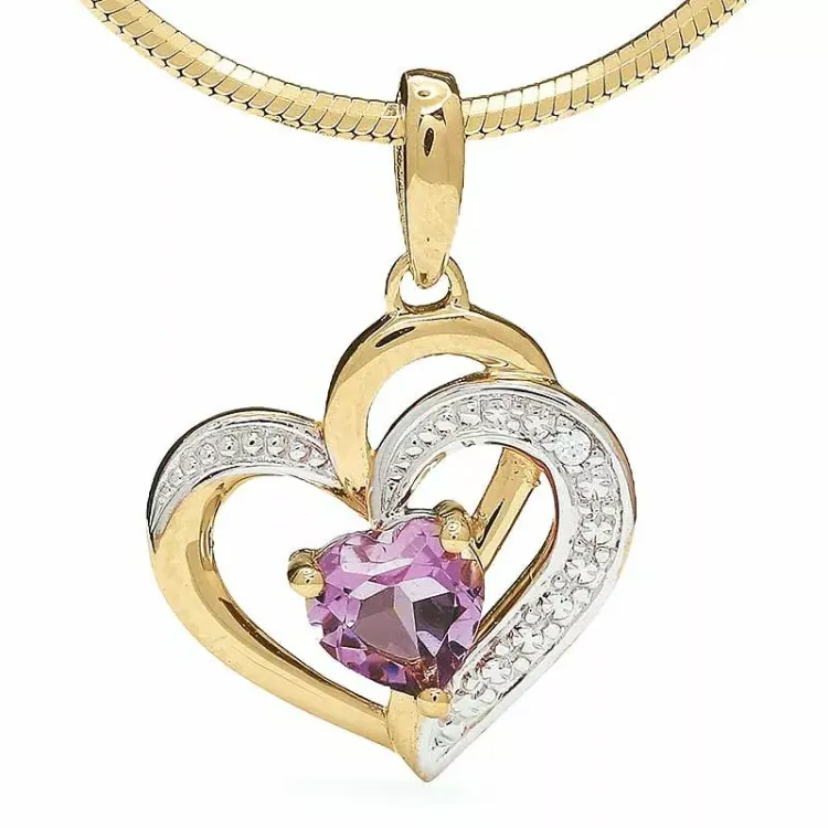 hjerte ametyst anheng i 9 karat gull med rhodium