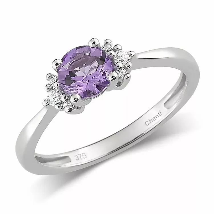 lilla ametyst ring i 9 karat hvitt gull