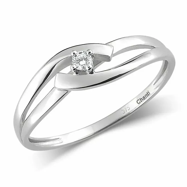 Blank hvit zirkon ring i 9 karat gull