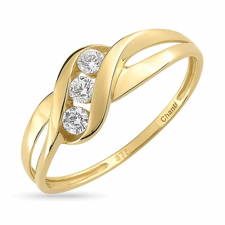 blank zirkon gullring i 9 karat gull - Gold Collection