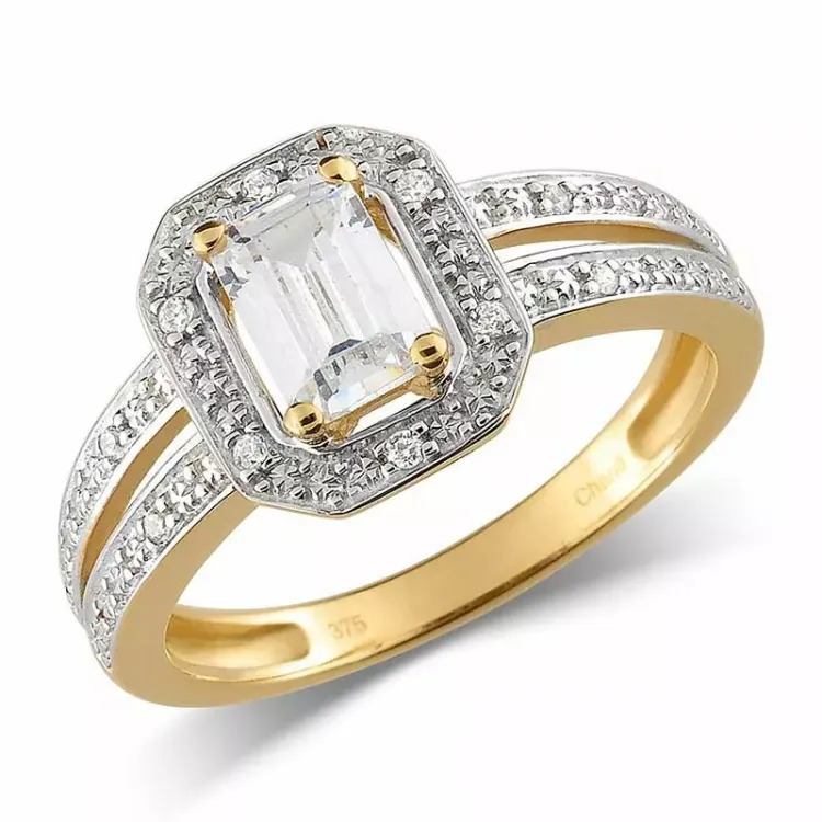 kolleksjonsprøve zirkon ring i 9 karat gull med rhodium